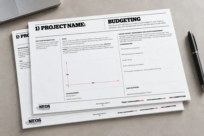 Cover of the NeosCreative event and exhibition budgeting worksheet