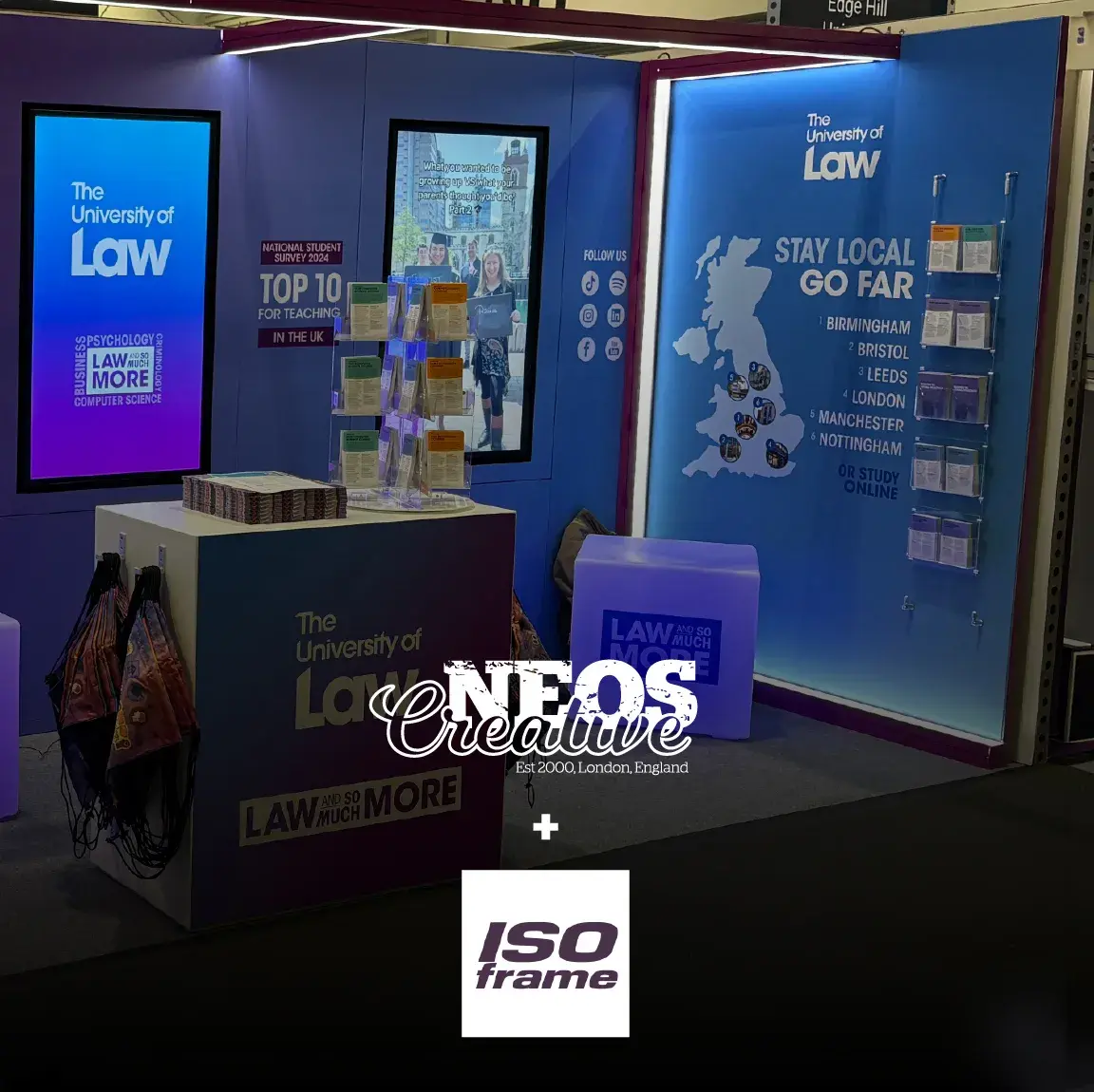 The University of Law modular stand, delivered with ISOframe