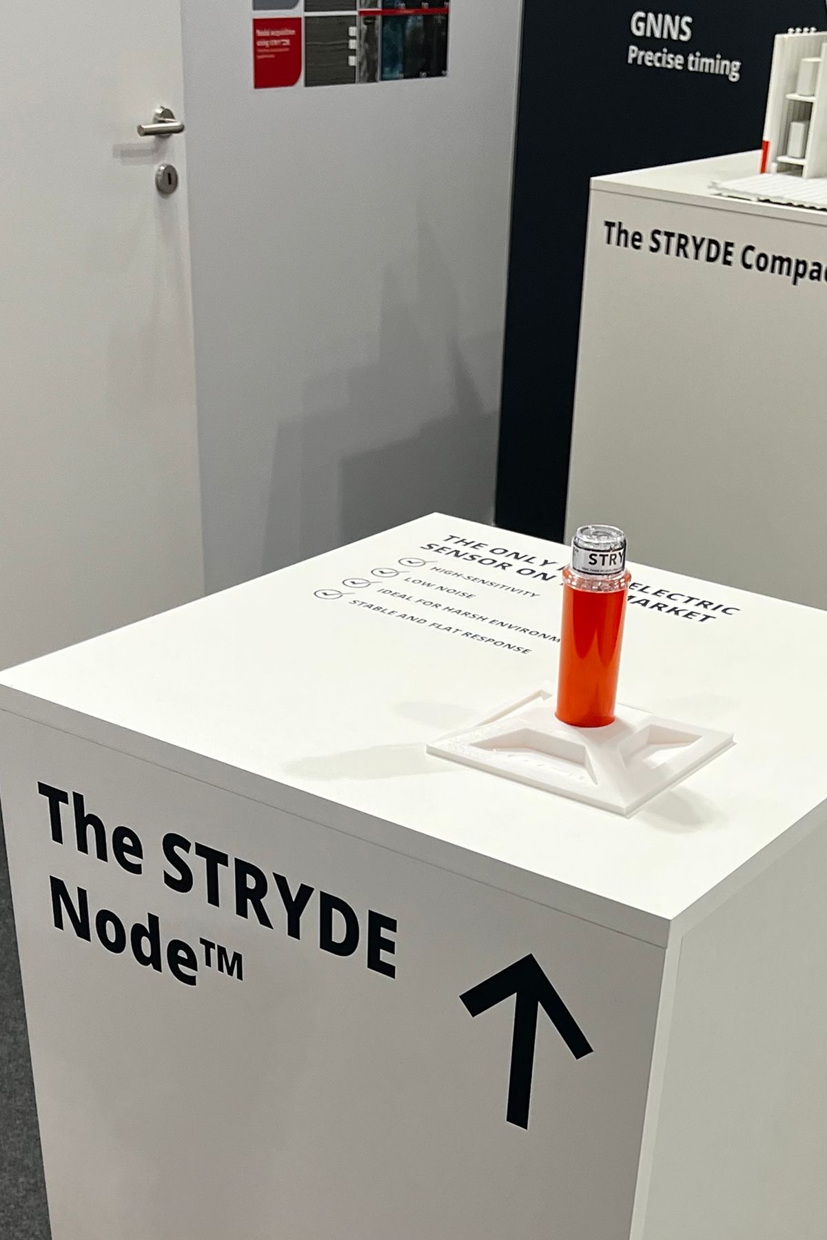 The STRYDE Node on a white plinth at eye level