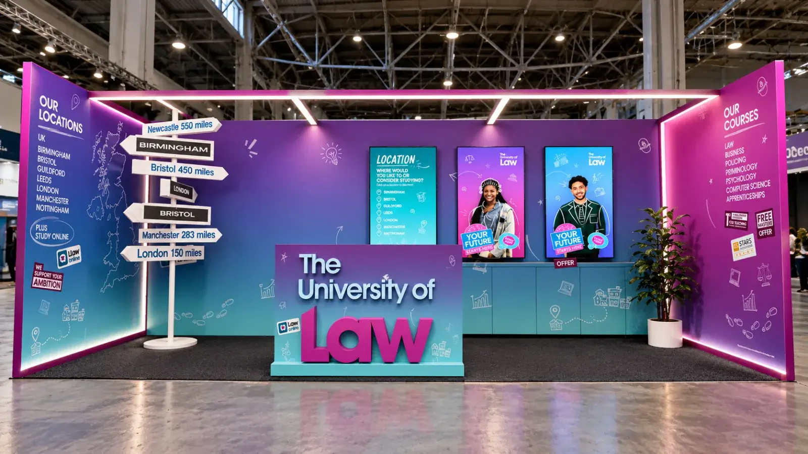 The University of Law UCAS stand design visual 2